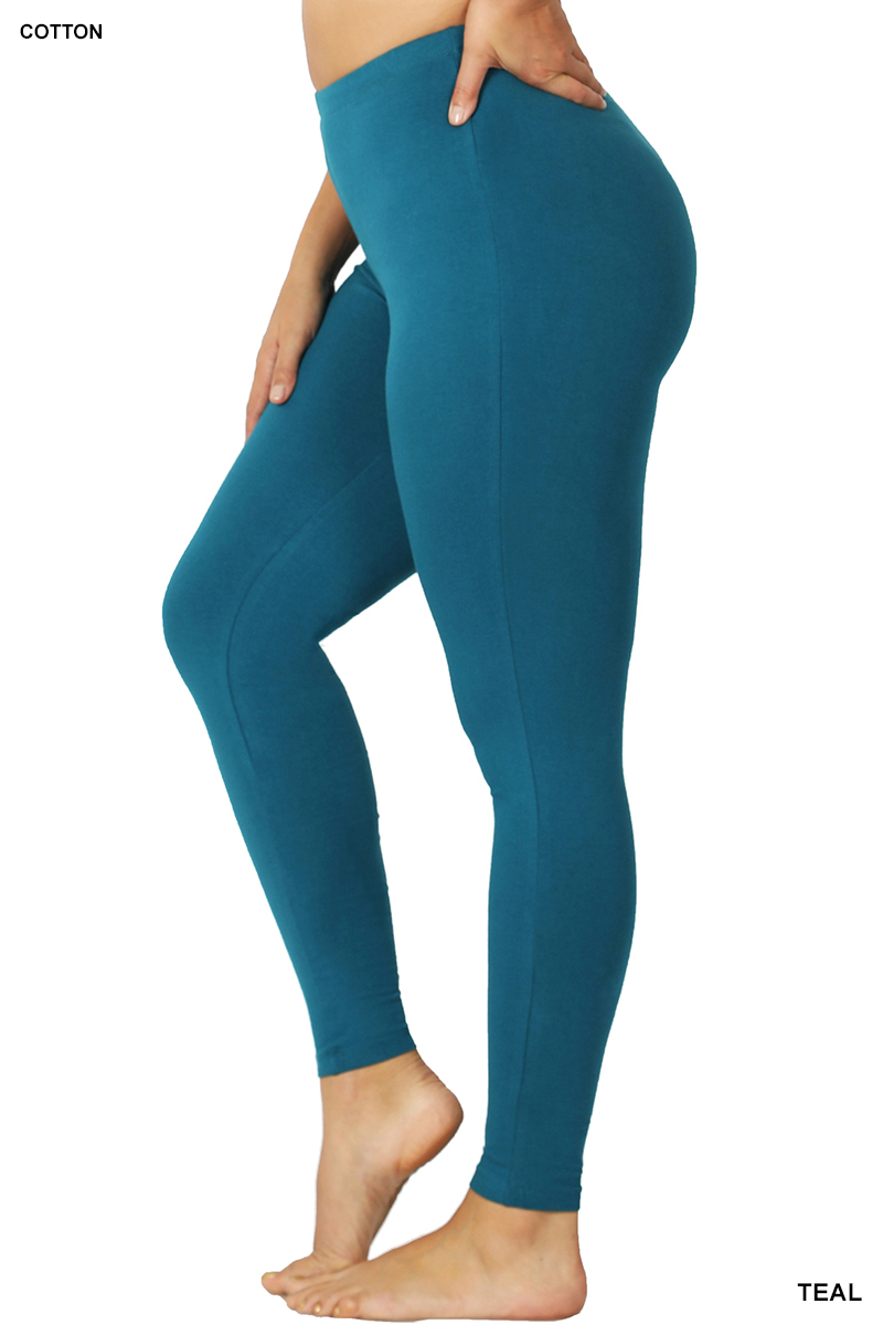 Zenana 1X Better Cotton/Spandex Stretch Full Length Leggings Mint